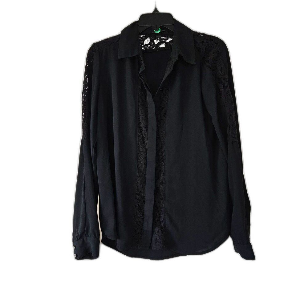 Mossimo Black Dutton Down Lace Accents Long Sleeve Chic Shirt Medium